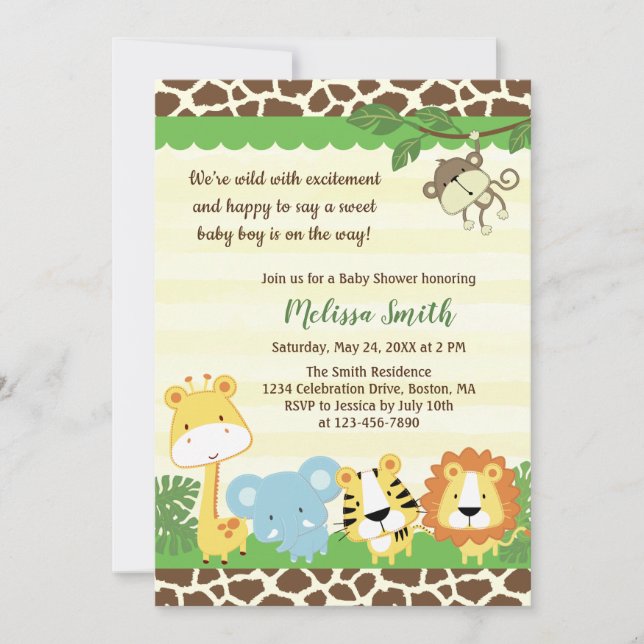 Wild Animals Safari Jungle Baby Shower Invitation (Front)