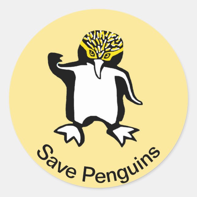 Wild animals - Save PENGUINS- Nature - Yellow Classic Round Sticker (Front)
