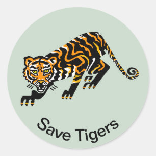 Wild animals - Save TIGERS - Asia - Green Classic Round Sticker
