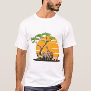 Wild Animals Silhouette Tree Nature Art T-Shirt