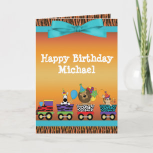 Wild Animals Train Ride Tiger Stripes Birthday Card