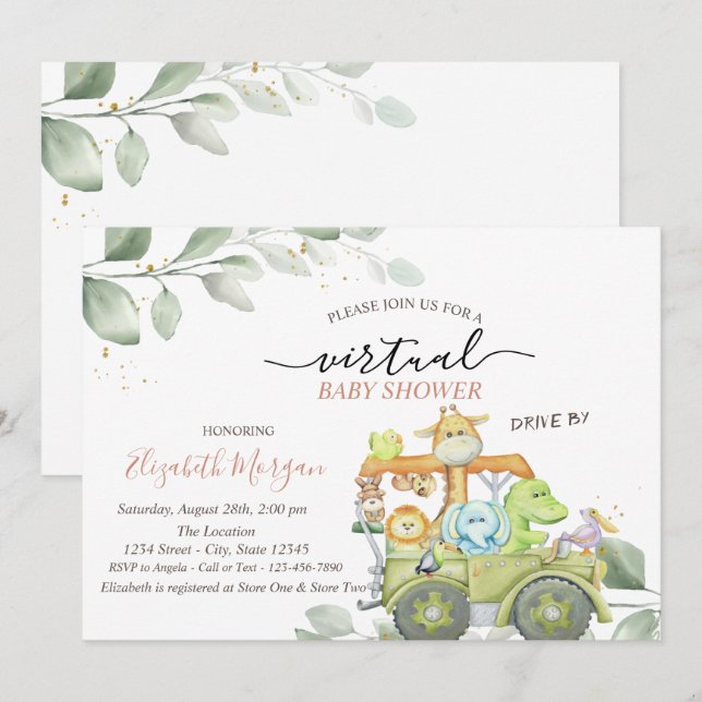 Wild Animals Virtual Drive By Baby Shower Invitation (Front/Back)