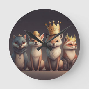 Wild animals wearing crowns      round clock