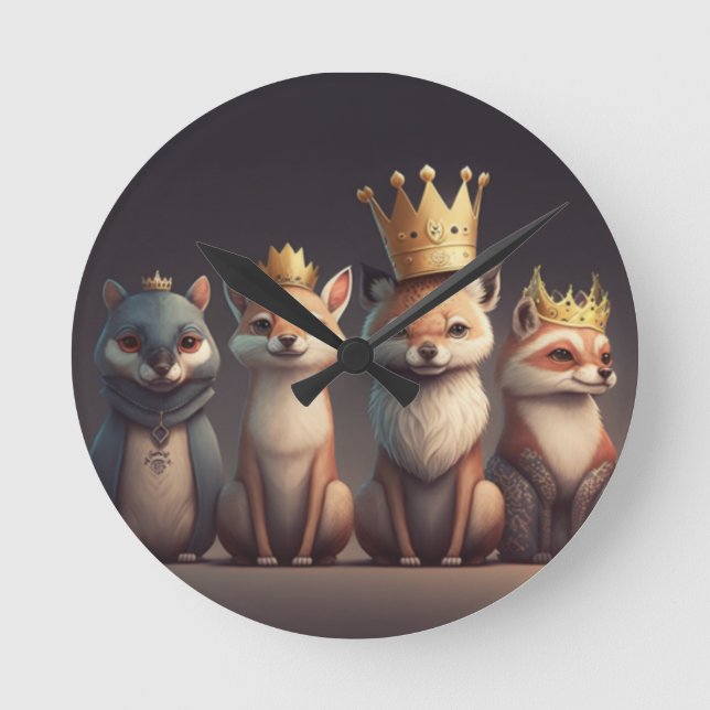 Wild animals wearing crowns      round clock (Front)