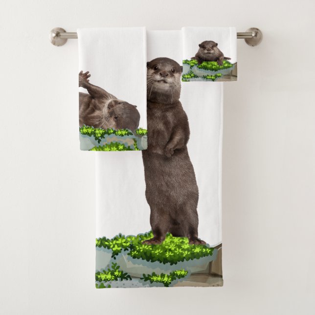 Wild Animals Weasels  -  Baby Otters Bath Towel Set (Insitu)