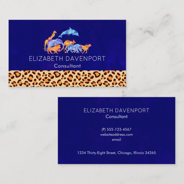 Wild Animals with a Leopard Print Border Business Card (Front/Back)