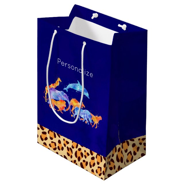 Wild Animals with a Leopard Print Border Medium Gift Bag (Front Angled)