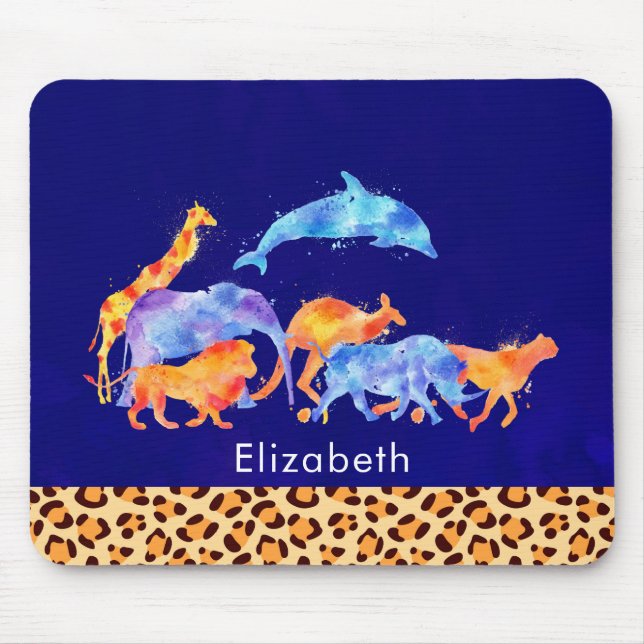 Wild Animals with a Leopard Print Border Mouse Mat (Front)