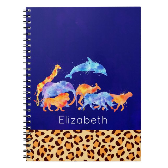 Wild Animals with a Leopard Print Border Notebook (Front)