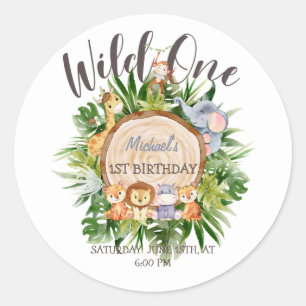 Wild Animals Wood Birthday   Classic Round Sticker