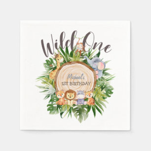 Wild Animals Wood Birthday   Napkin