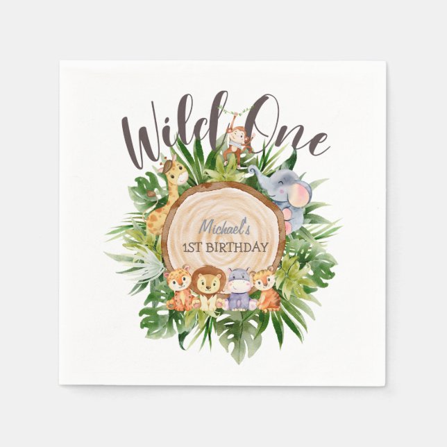 Wild Animals Wood Birthday   Napkin (Front)