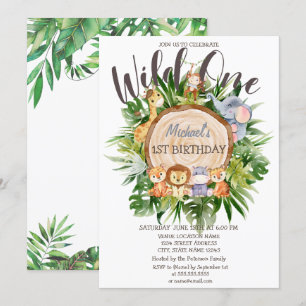 Wild Animals Wood Glitter Birthday   Invitation