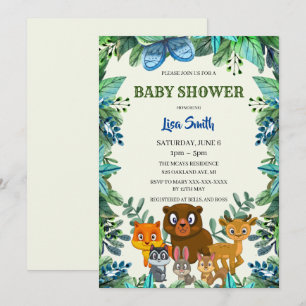 Wild Animals Woodland Forest Greenery Baby Shower Invitation