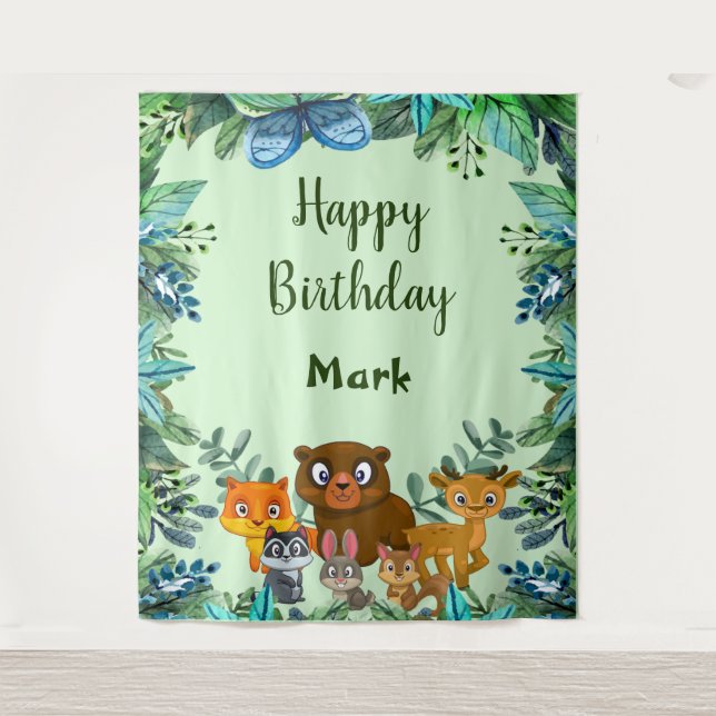 Wild Animals Woodland Forest Greenery Backdrop Tapestry (Front)