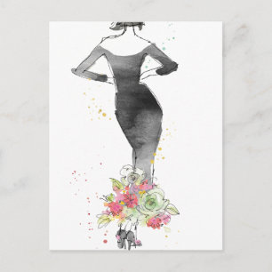 Wild Apple Chic Floral Dress Sketch Postcard