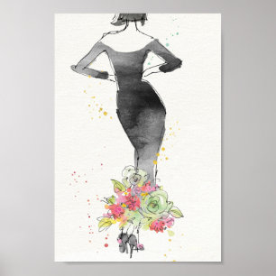 Wild Apple   Chic Floral Dress Sketch Poster