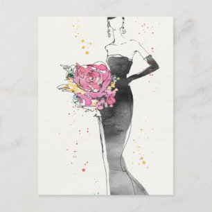 Wild Apple Floral Fashion Dress Sketch Postcard