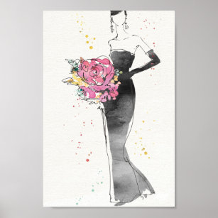 Wild Apple   Floral Fashion Dress Sketch Poster