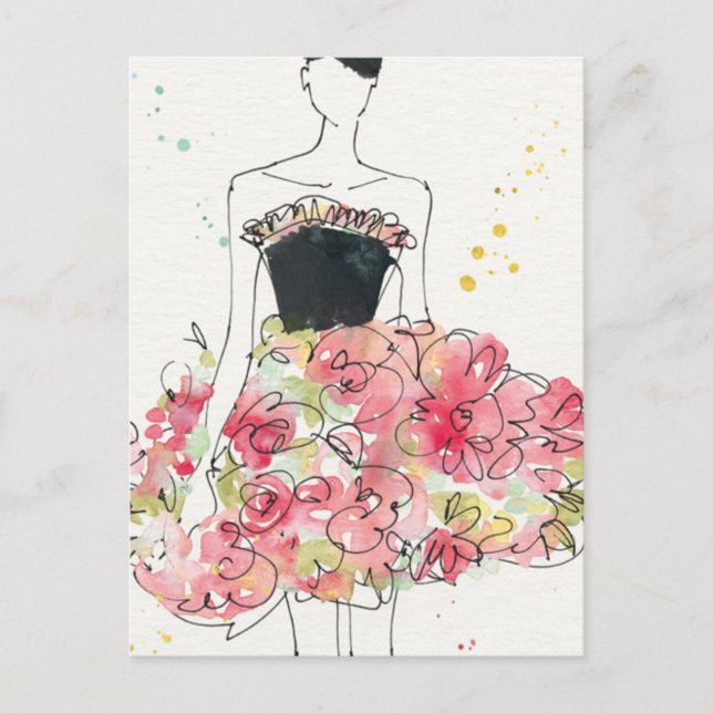 Wild Apple | Glamourous Floral Dress Sketch Postcard (Front)