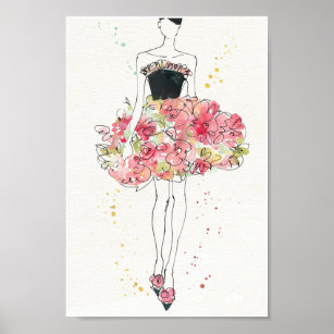Wild Apple   Glamourous Floral Dress Sketch Poster