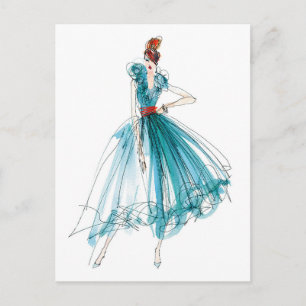 Wild Apple   Haute Couture Fashion Sketch Postcard