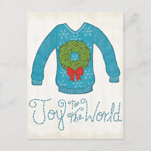 Wild Apple   Joy To The World - Christmas Sweater Holiday Postcard