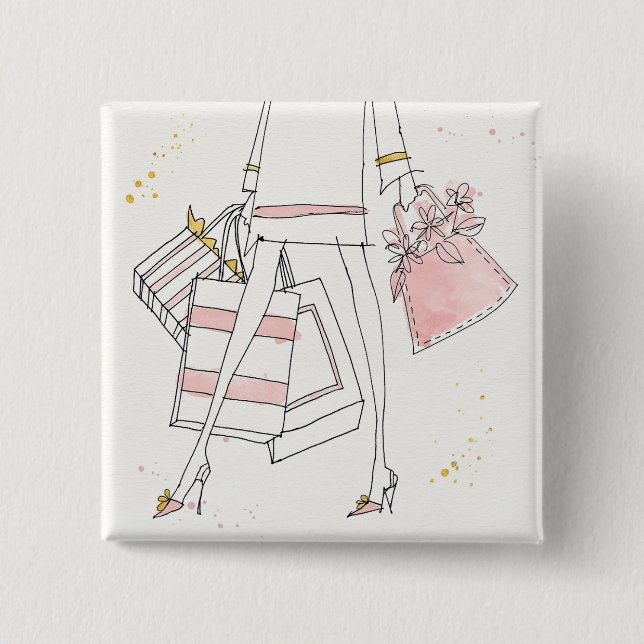Wild Apple | Modern Pink Fashion Sketch 15 Cm Square Badge (Front)