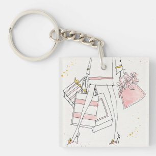 Wild Apple Modern Pink Fashion Sketch Key Ring