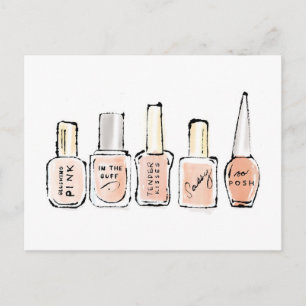 Wild Apple   Modern Pink Nail Polish Sketch Postcard