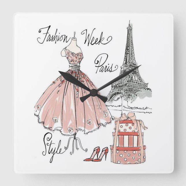 Wild Apple | Paris Fashion Week Style Square Wall Clock (Front)