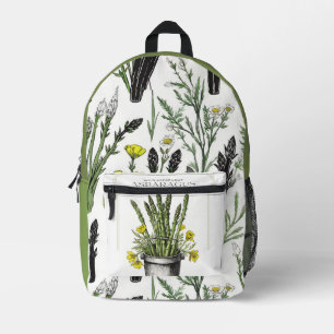 Wild Asparagus Sketch Design: Nature-Inspired Printed Backpack
