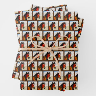 Wild At Heart - A Spirited Western Pinto Pony Wrapping Paper Sheet
