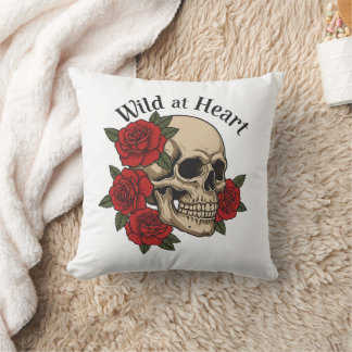 Wild at Heart Gothic Skull with Red Roses Cushion