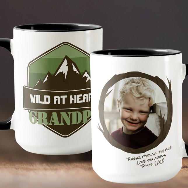 Wild at Heart Personalised Photo Gift Mug (Wild at Heart Camo Outdoor Adventurer Personalized Mug. Available in a variety of colors and styles!)