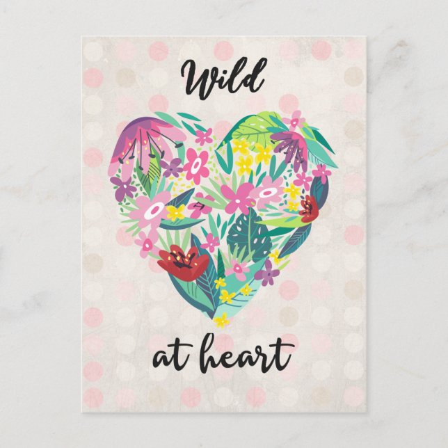 Wild at Heart Pink and Green Floral Illustration Postcard (Front)