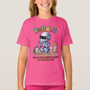 🤖Wild at Heart Robot Cartoon Picnic In Woods T-Shirt