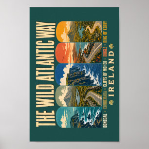 Wild Atlantic Way Ireland Landmarks Illustration Poster