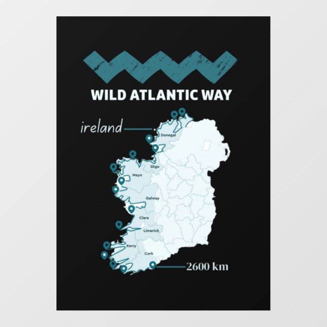 wild Atlantic Way - Irish Tourism trial Ireland Window Cling (Sheet)