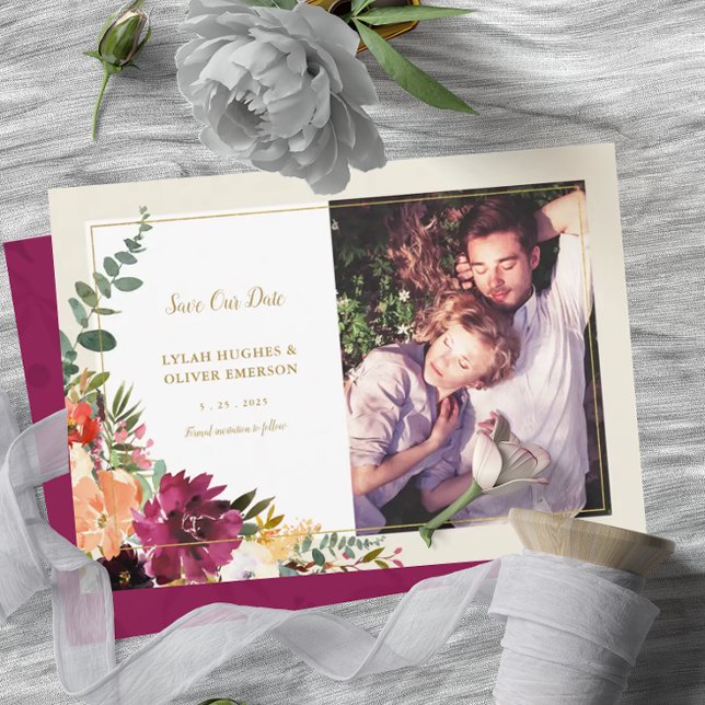 Wild Autumn Bouquet | Photo Save the Date Announce Announcement (Creator Uploaded)