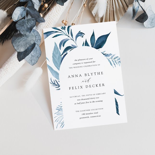 Wild Azure Blue Botanical Arch Wedding Invitation (Creator Uploaded)
