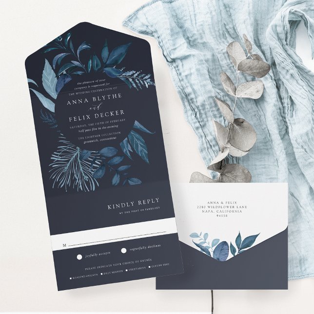 Wild Azure Blue Botanical Frame Wedding All In One Invitation (Creator Uploaded)