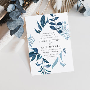 Wild Azure   Blue Watercolor Foliage Wedding Invitation