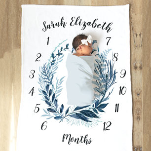 Wild Azure Botanical Monthly Baby Milestone Fleece Blanket