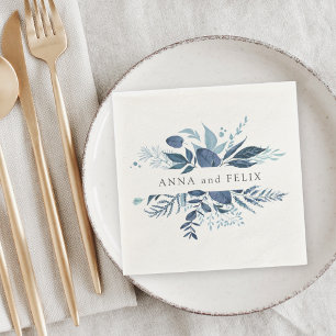 Wild Azure   Botanical Personalised Wedding Napkin