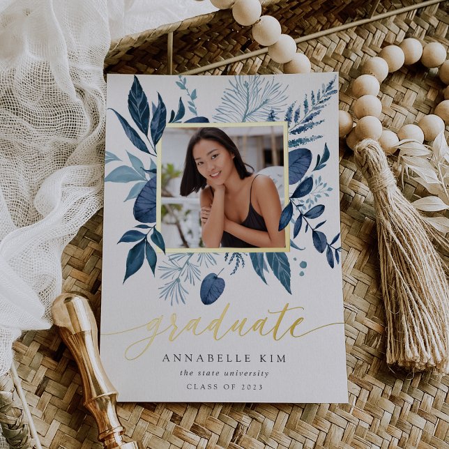 Wild Azure Foil Photo Graduation Announcement (Creator Uploaded)