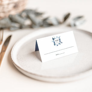 Wild Azure Monogram Wedding Place Card