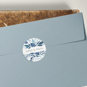 Wild Azure   Personalised Botanical Wedding Classic Round Sticker