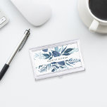 Wild Azure | Personalised Business Card Holder<br><div class="desc">Elegant botanical business card holder features your name and/or business name framed by a border of lush watercolor leaves in shades of blue,  on a crisp white background. Matching business cards and accessories also available in our Wild Azure collection.</div>