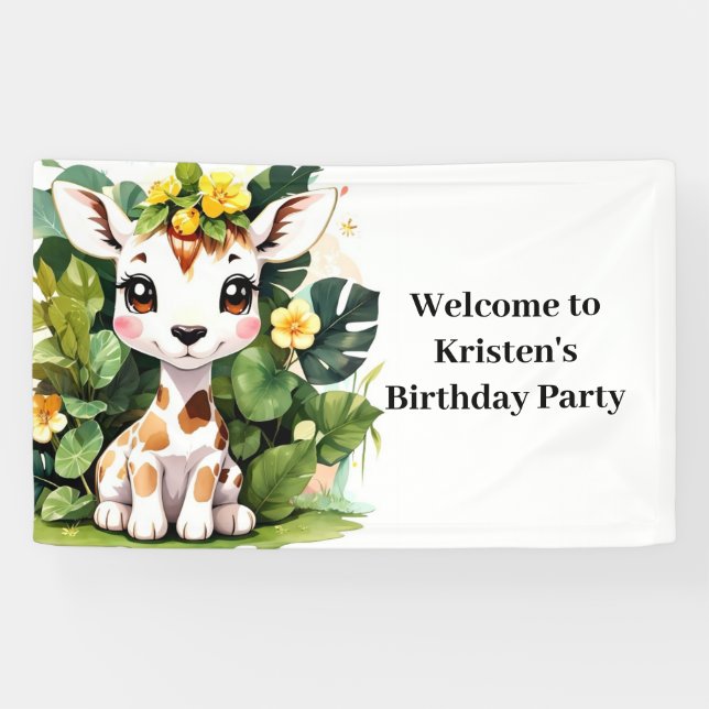 Wild Baby Giraffe Safari Birthday Banner (Horizontal)